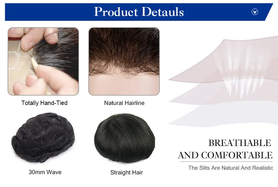 Curly Hair Realistic Front Hairline 100% Natural Human Hair Toupee For Men V Style Front man wig WithThin Skin PU Base Man Wig