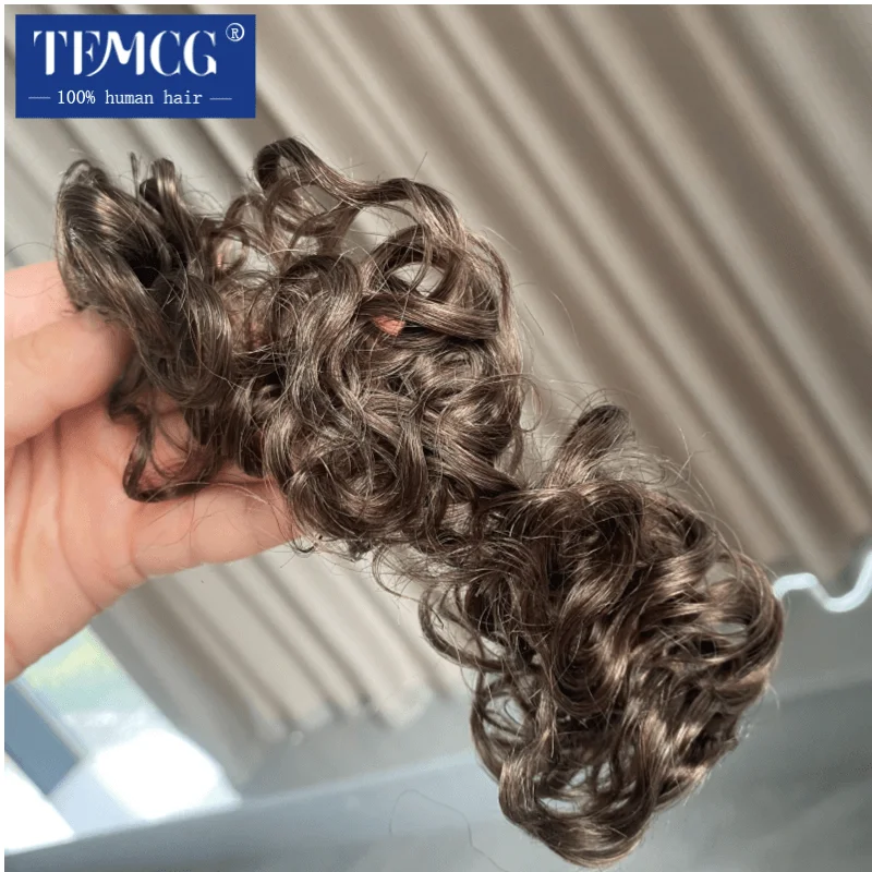 Curly Hair Realistic Front Hairline 100% Natural Human Hair Toupee For Men V Style Front man wig WithThin Skin PU Base Man Wig