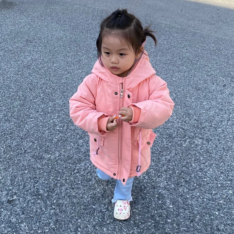 Boys Girls Winter Jacket Children Plus Velvet Thick Warm Coats Kids Fashion Zipper Outwears Autumn Hooded Windbreaker Clothing