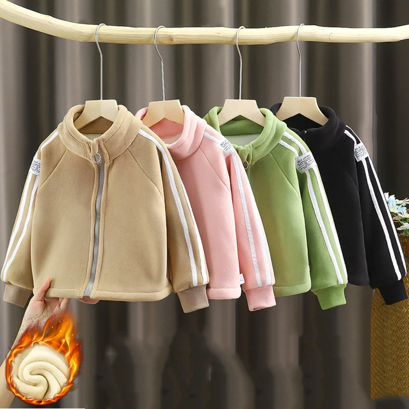 Boys Girls Winter Jacket Children Plus Velvet Thick Warm Coats Kids Fashion Zipper Outwears Autumn Hooded Windbreaker Clothing