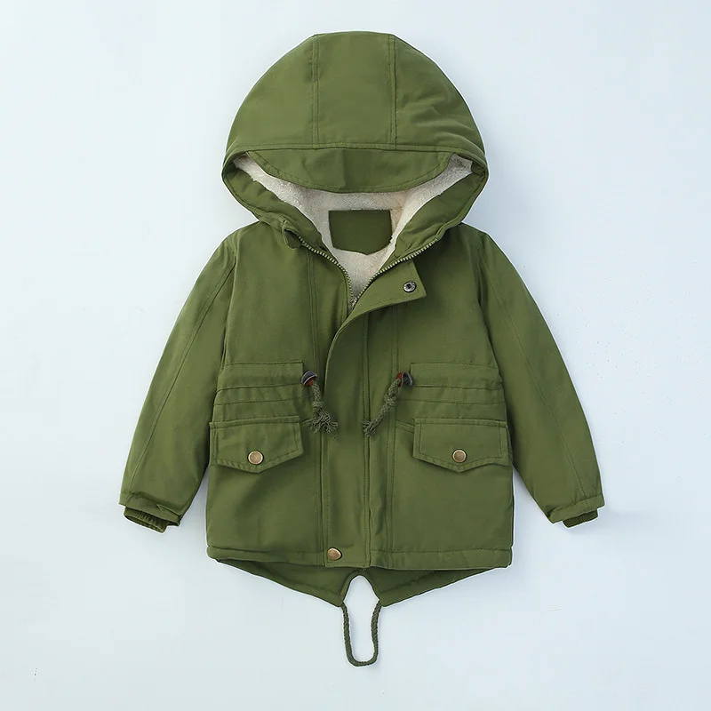 Boys Girls Winter Jacket Children Plus Velvet Thick Warm Coats Kids Fashion Zipper Outwears Autumn Hooded Windbreaker Clothing