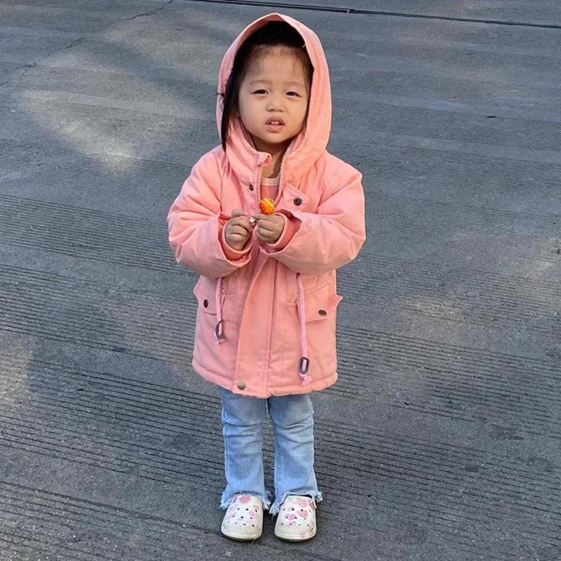 Boys Girls Winter Jacket Children Plus Velvet Thick Warm Coats Kids Fashion Zipper Outwears Autumn Hooded Windbreaker Clothing