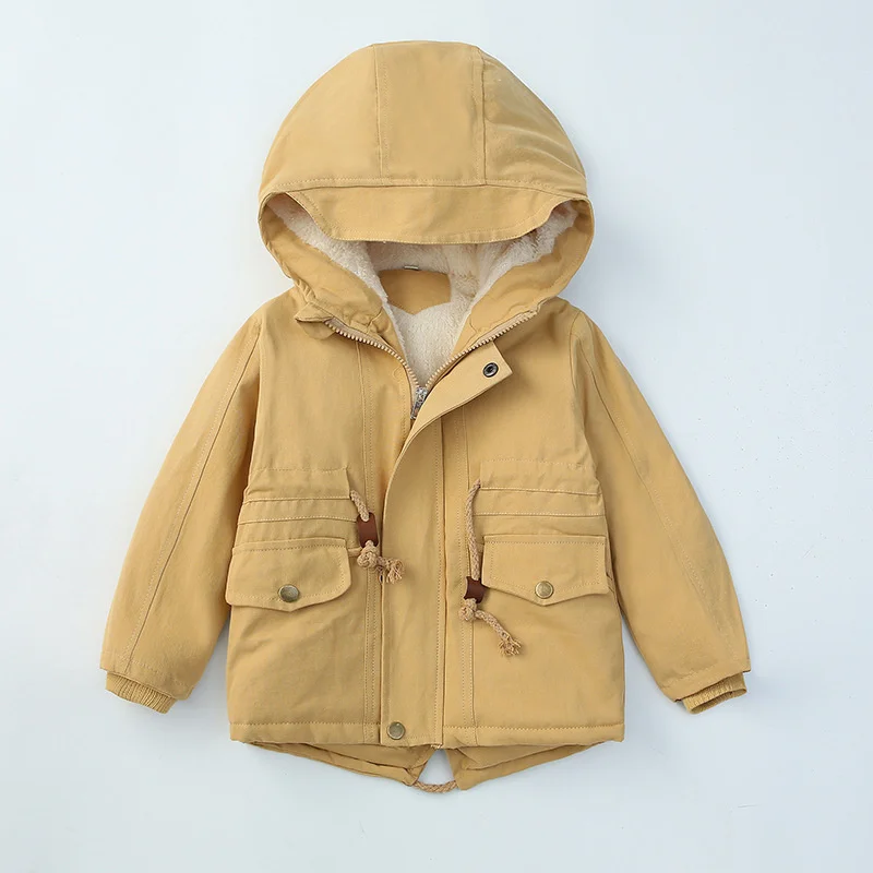 Boys Girls Winter Jacket Children Plus Velvet Thick Warm Coats Kids Fashion Zipper Outwears Autumn Hooded Windbreaker Clothing