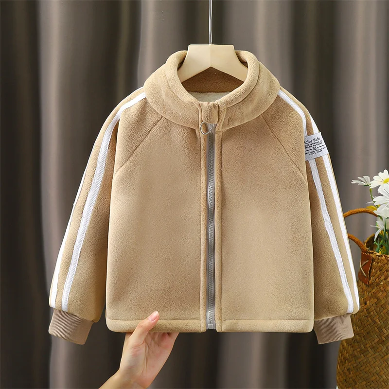 Boys Girls Winter Jacket Children Plus Velvet Thick Warm Coats Kids Fashion Zipper Outwears Autumn Hooded Windbreaker Clothing