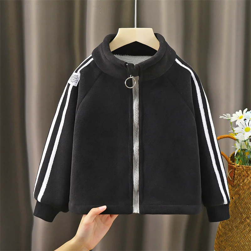 Boys Girls Winter Jacket Children Plus Velvet Thick Warm Coats Kids Fashion Zipper Outwears Autumn Hooded Windbreaker Clothing