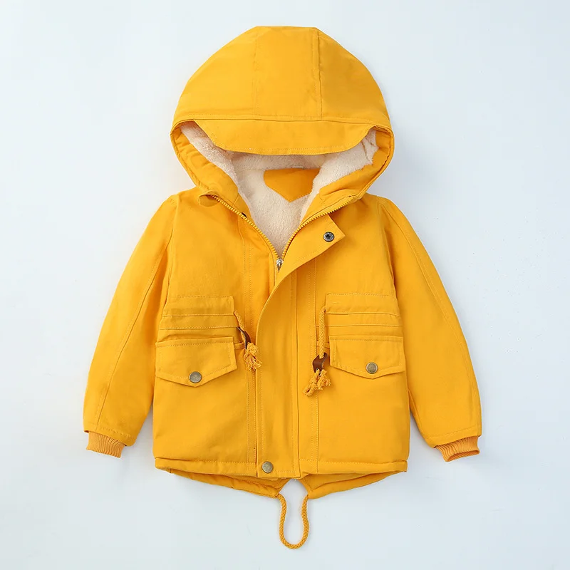 Boys Girls Winter Jacket Children Plus Velvet Thick Warm Coats Kids Fashion Zipper Outwears Autumn Hooded Windbreaker Clothing