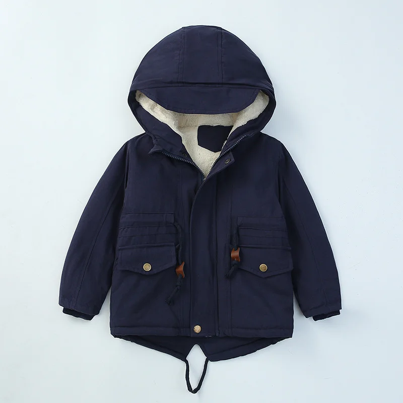Boys Girls Winter Jacket Children Plus Velvet Thick Warm Coats Kids Fashion Zipper Outwears Autumn Hooded Windbreaker Clothing