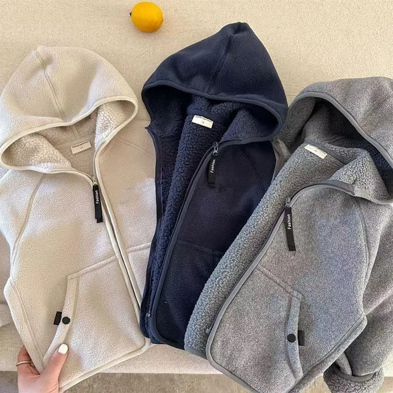 Boys Girls Warm One Piece Fleece Hooded Coat 2026 Trendy Velvet Liner Kids Hoodie Sweatshirt For 2-12Y Daily Casual Outerwear