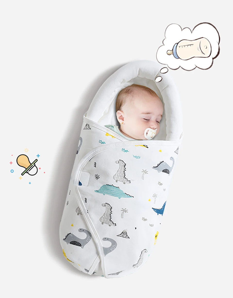 Baby Swaddling Blanket Cotton Infant Nursery Wrap For Newborns Dinosaur Print Head Neck Protector Blanket Warm Baby Blanket