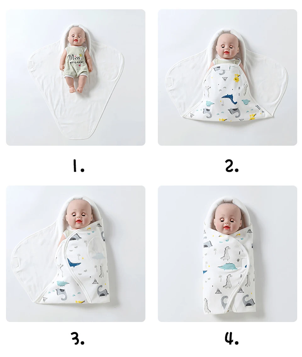 Baby Swaddling Blanket Cotton Infant Nursery Wrap For Newborns Dinosaur Print Head Neck Protector Blanket Warm Baby Blanket