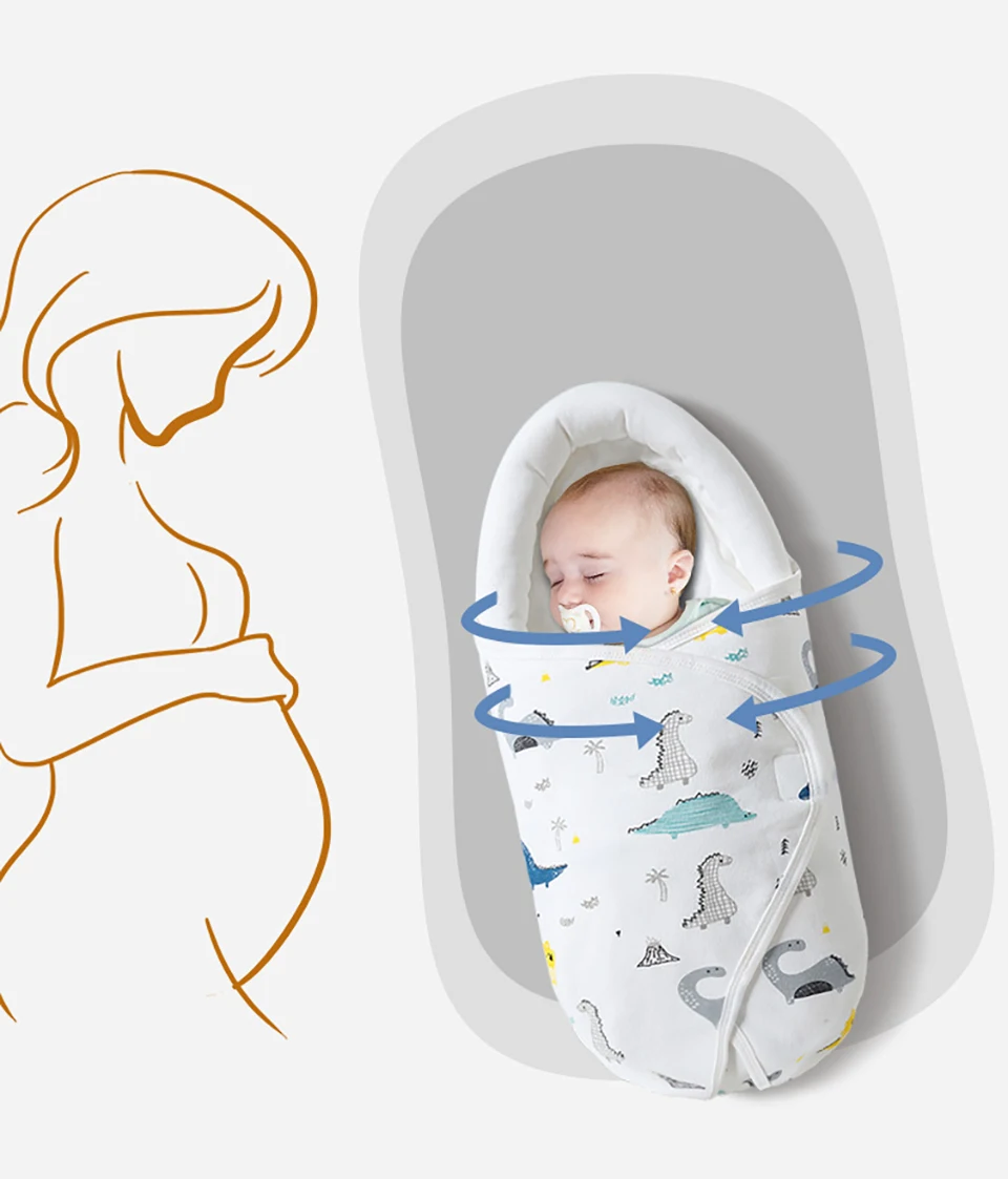 Baby Swaddling Blanket Cotton Infant Nursery Wrap For Newborns Dinosaur Print Head Neck Protector Blanket Warm Baby Blanket