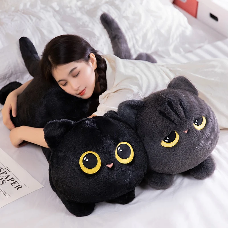 50-90cm Kawaii Black Cats Plush Toy Doll Big Cuddly Pillow Cushion Ins Cute Black Cat Plush Toy Doll For Boy Girl Brithday Gifts