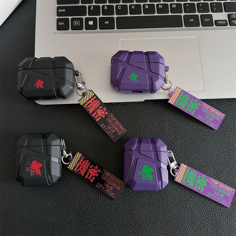For Airpods Pro 2 Case,3D EVANGELION Anime TPU Shockproof Earphone Cover For Airpods 4 3 2 1 Cover With Keychain Funda
