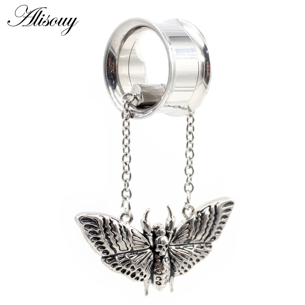 2PCS Stainless Steel Cat Butterfly Chain Skull Heart Ear Plugs Tunnels Expander Stretcher Gauges Earrings Piercing Body Jewelry