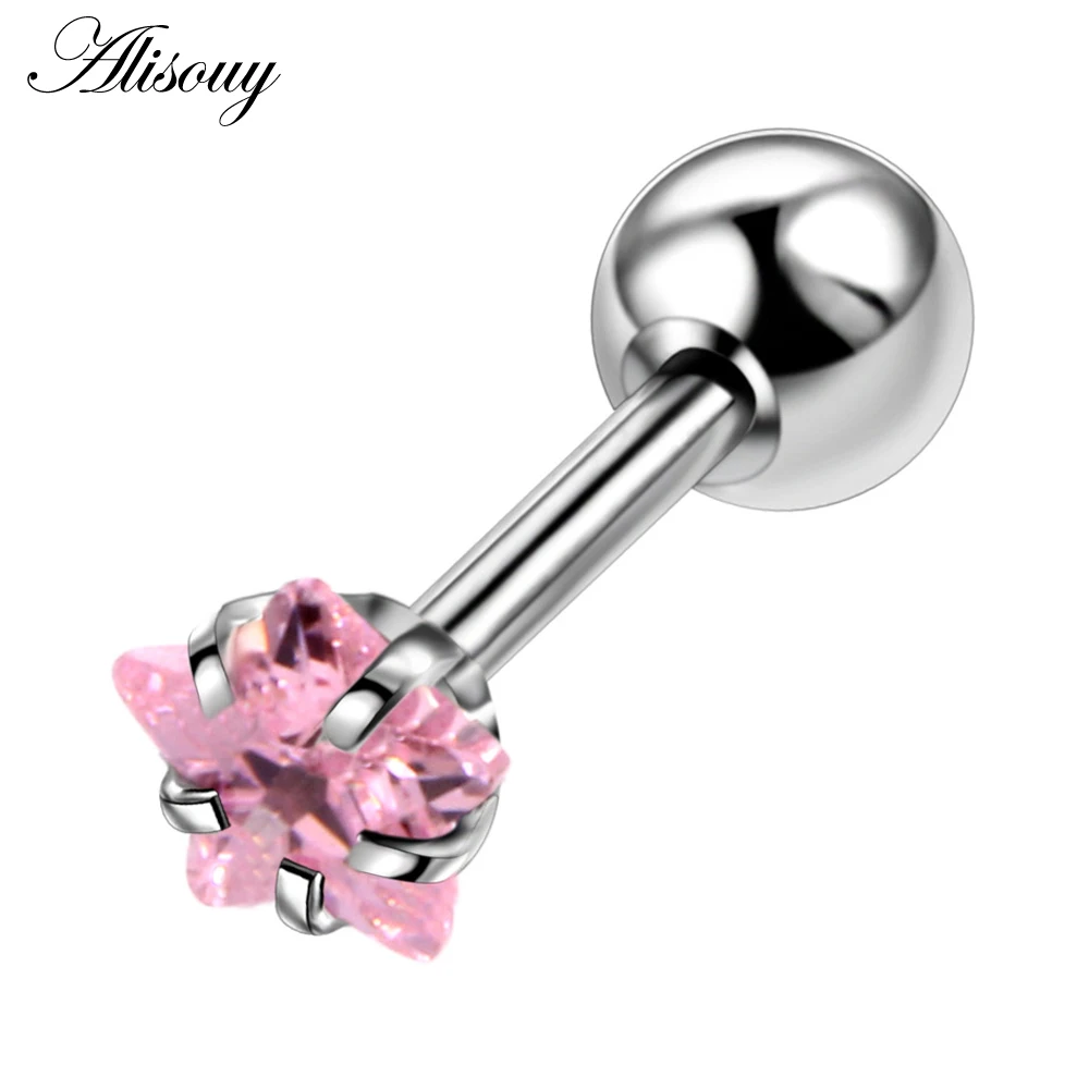 Alisouy 2pcs Star Prong Set Zircon Ear Cartilage Piercing Tragus Helix Studs Piercing Body Jewelry 16g Stianless Steel Earrings