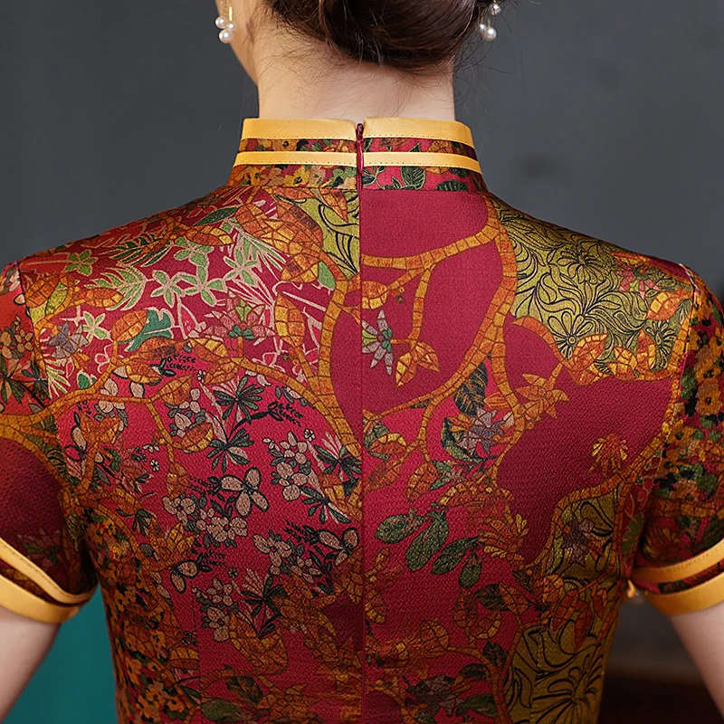 Traditional Mandarin Collar Cheongsam Vintage Classic Lady Long Qipao Sexy Slim Split Chinese Dress Qipao Print Flower Vestidos