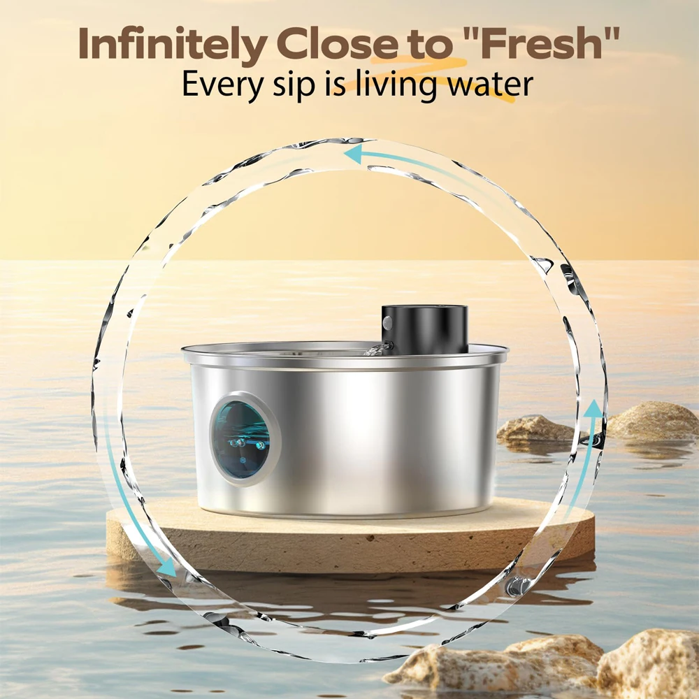 108 oz/3.2L Stainless Steel Cordless 5V Cat Dog Pet Drink Water Fountain Rechargeable Automatic Water Feeder Motion Sensor Bowl
