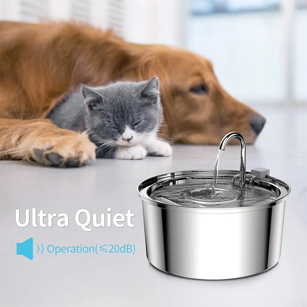 108 oz/3.2L Stainless Steel Cordless 5V Cat Dog Pet Drink Water Fountain Rechargeable Automatic Water Feeder Motion Sensor Bowl