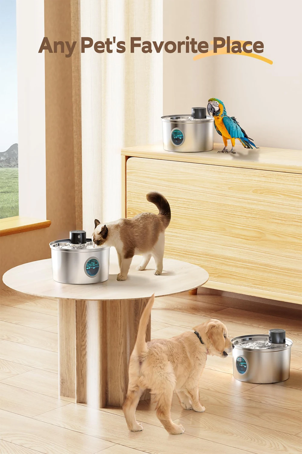 108 oz/3.2L Stainless Steel Cordless 5V Cat Dog Pet Drink Water Fountain Rechargeable Automatic Water Feeder Motion Sensor Bowl