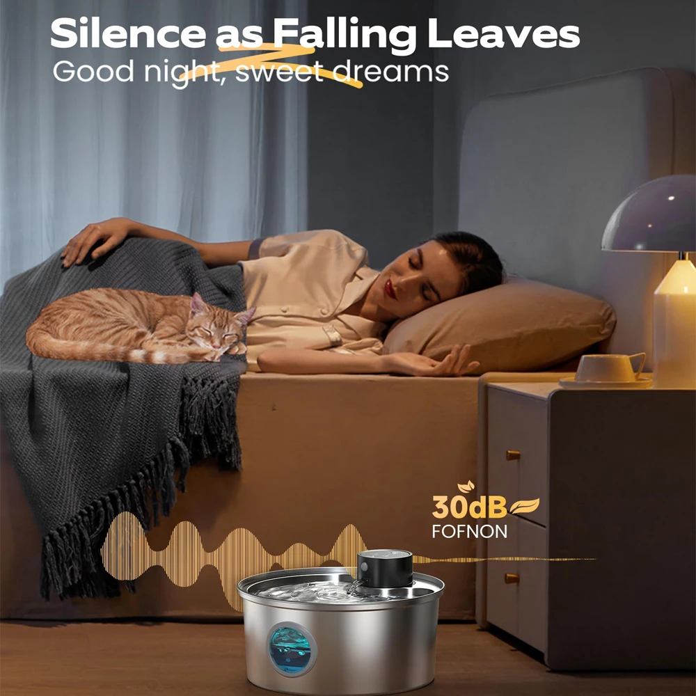 108 oz/3.2L Stainless Steel Cordless 5V Cat Dog Pet Drink Water Fountain Rechargeable Automatic Water Feeder Motion Sensor Bowl