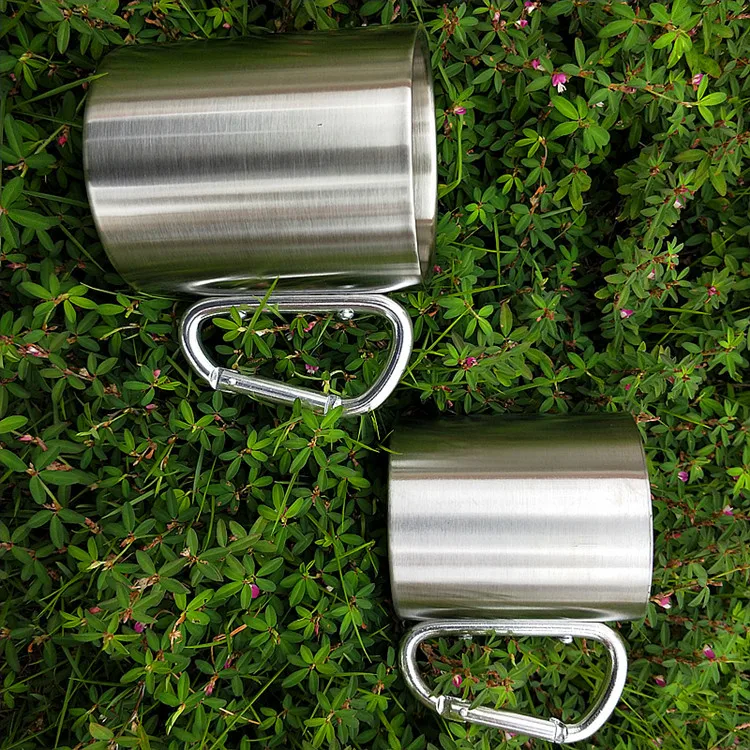 200ml Outdoor Camping Mug Stainless Steel Cup Traveling with Carabiner Handle Coffee Tea Mug Cookware Set Outdoor