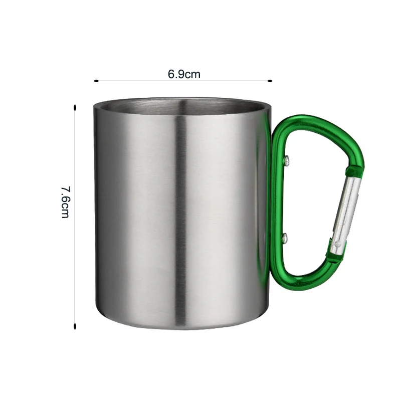 200ml Outdoor Camping Mug Stainless Steel Cup Traveling with Carabiner Handle Coffee Tea Mug Cookware Set Outdoor