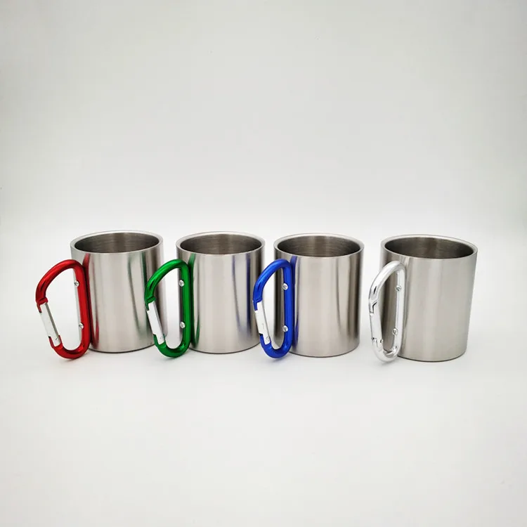 200ml Outdoor Camping Mug Stainless Steel Cup Traveling with Carabiner Handle Coffee Tea Mug Cookware Set Outdoor