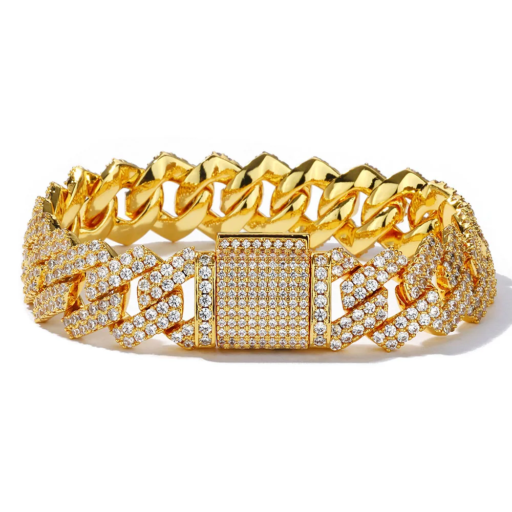 ESKEEM 14mm Bling Iced Out Cuban Zirconia Cuban Miami Prong Link For Women Men Hip Hop Street Bracelets Jewelry Wholesale