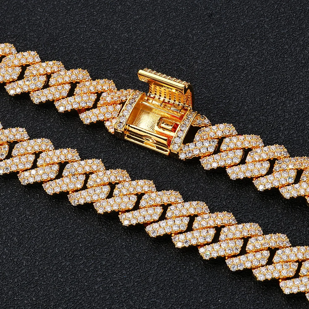 ESKEEM 14mm Bling Iced Out Cuban Zirconia Cuban Miami Prong Link For Women Men Hip Hop Street Bracelets Jewelry Wholesale