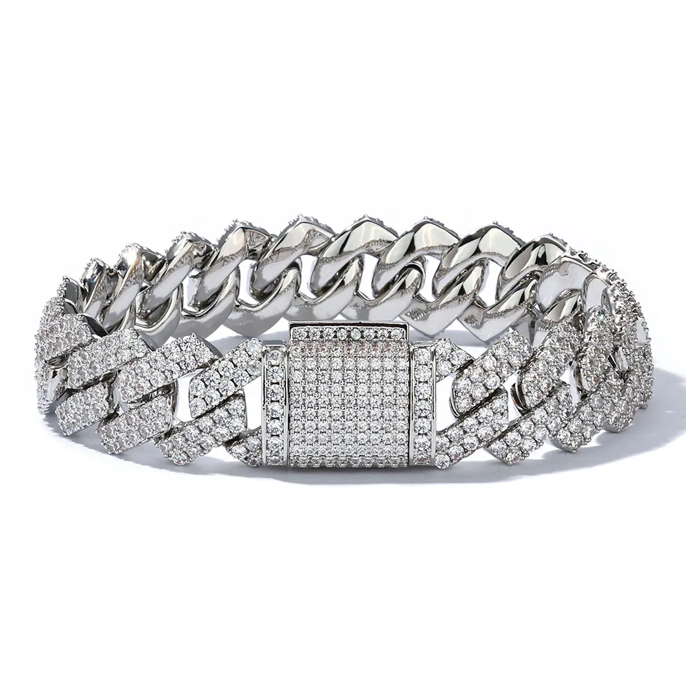 ESKEEM 14mm Bling Iced Out Cuban Zirconia Cuban Miami Prong Link For Women Men Hip Hop Street Bracelets Jewelry Wholesale