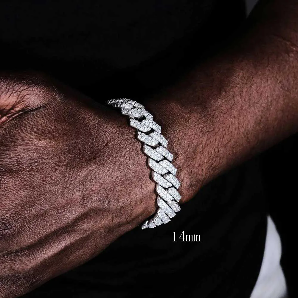 ESKEEM 14mm Bling Iced Out Cuban Zirconia Cuban Miami Prong Link For Women Men Hip Hop Street Bracelets Jewelry Wholesale