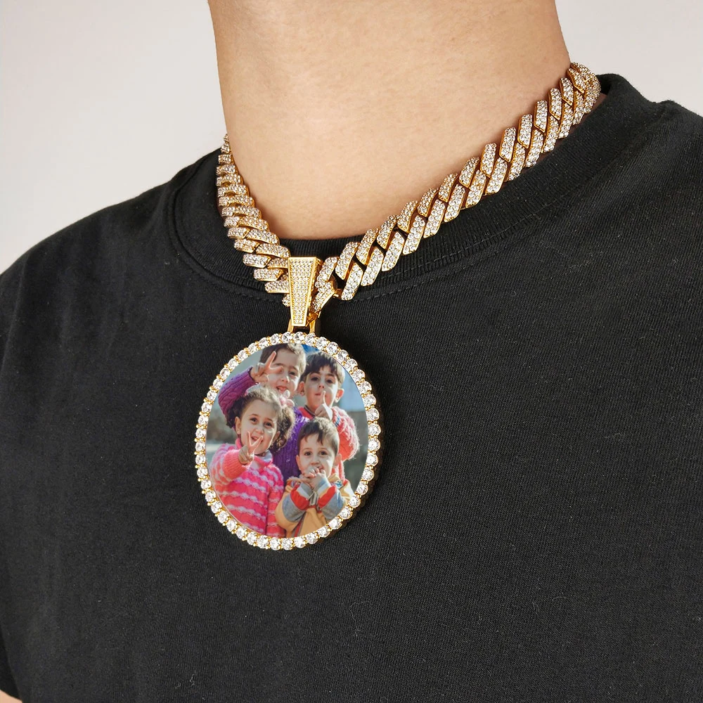 Custom Made Big Photo Medallions 18k Gold Necklace Pendant Iced Out Cuban Men Hip Hop Picture Jewelry Gift Can Free Custom Logo