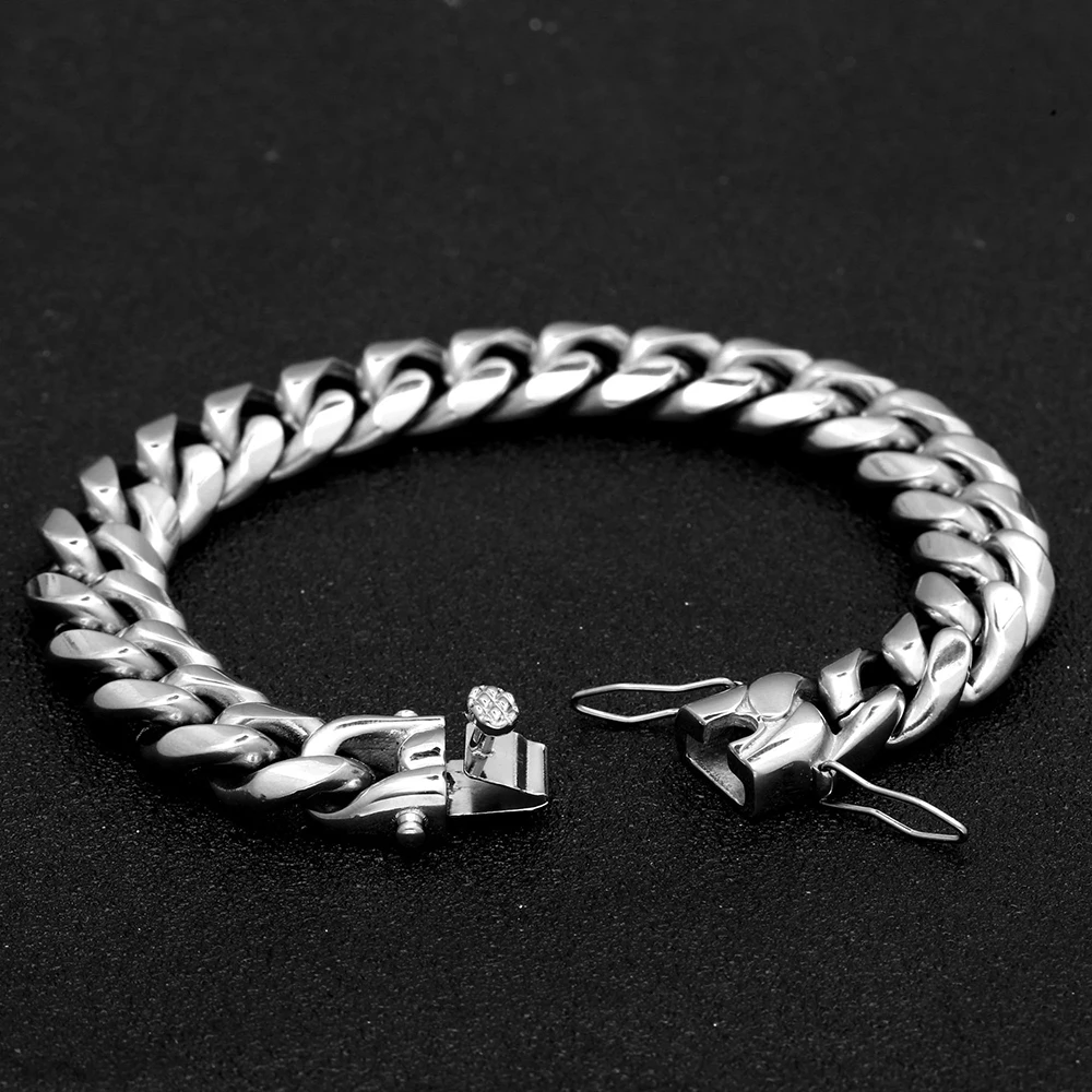 6mm-14mm18k Gold Plated Stainless Steel Cuban Bracelets Curb Cuban Link Chain Bracelets For Hiphop Jewelry