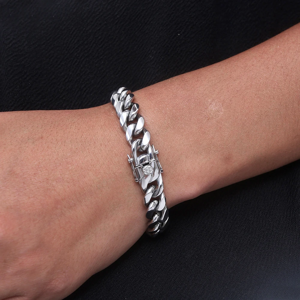 6mm-14mm18k Gold Plated Stainless Steel Cuban Bracelets Curb Cuban Link Chain Bracelets For Hiphop Jewelry