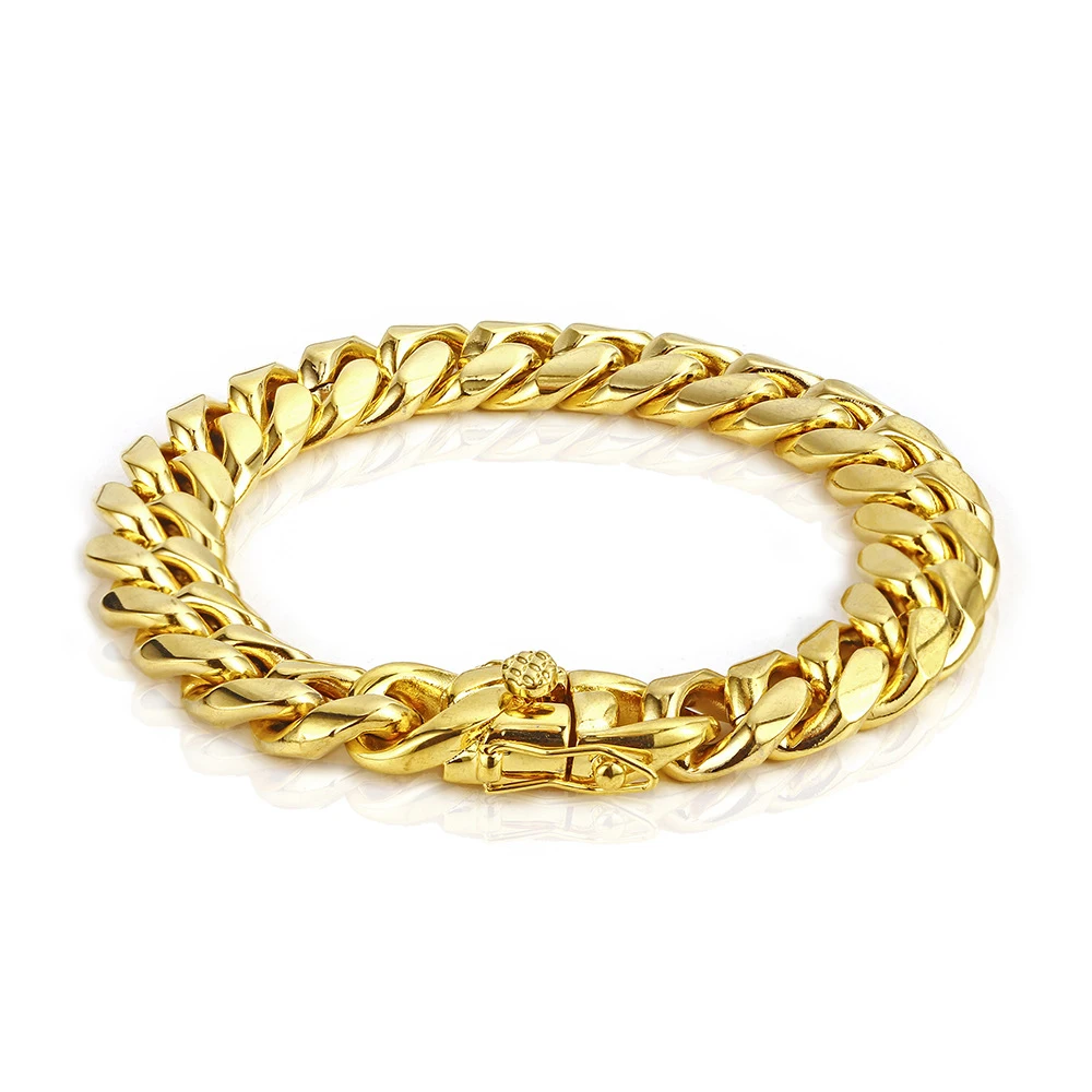 6mm-14mm18k Gold Plated Stainless Steel Cuban Bracelets Curb Cuban Link Chain Bracelets For Hiphop Jewelry