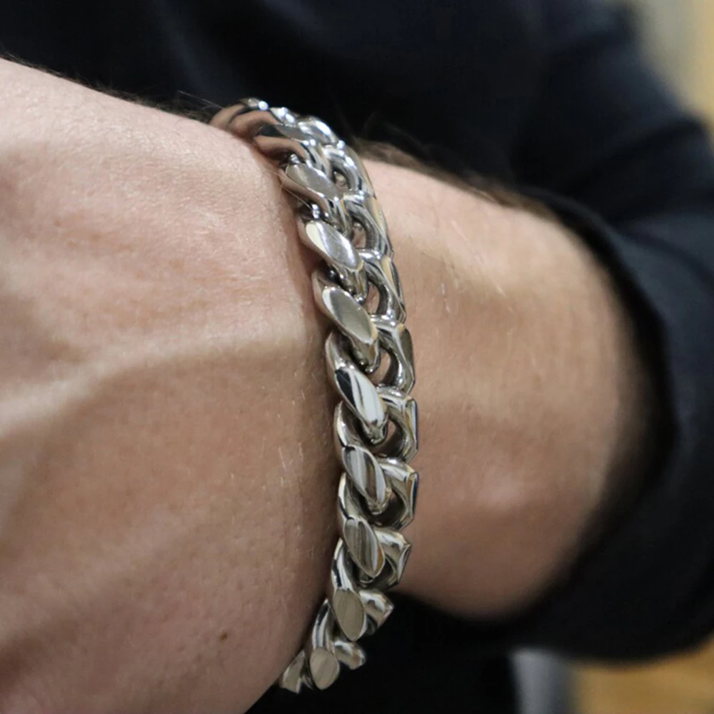 6mm-14mm18k Gold Plated Stainless Steel Cuban Bracelets Curb Cuban Link Chain Bracelets For Hiphop Jewelry
