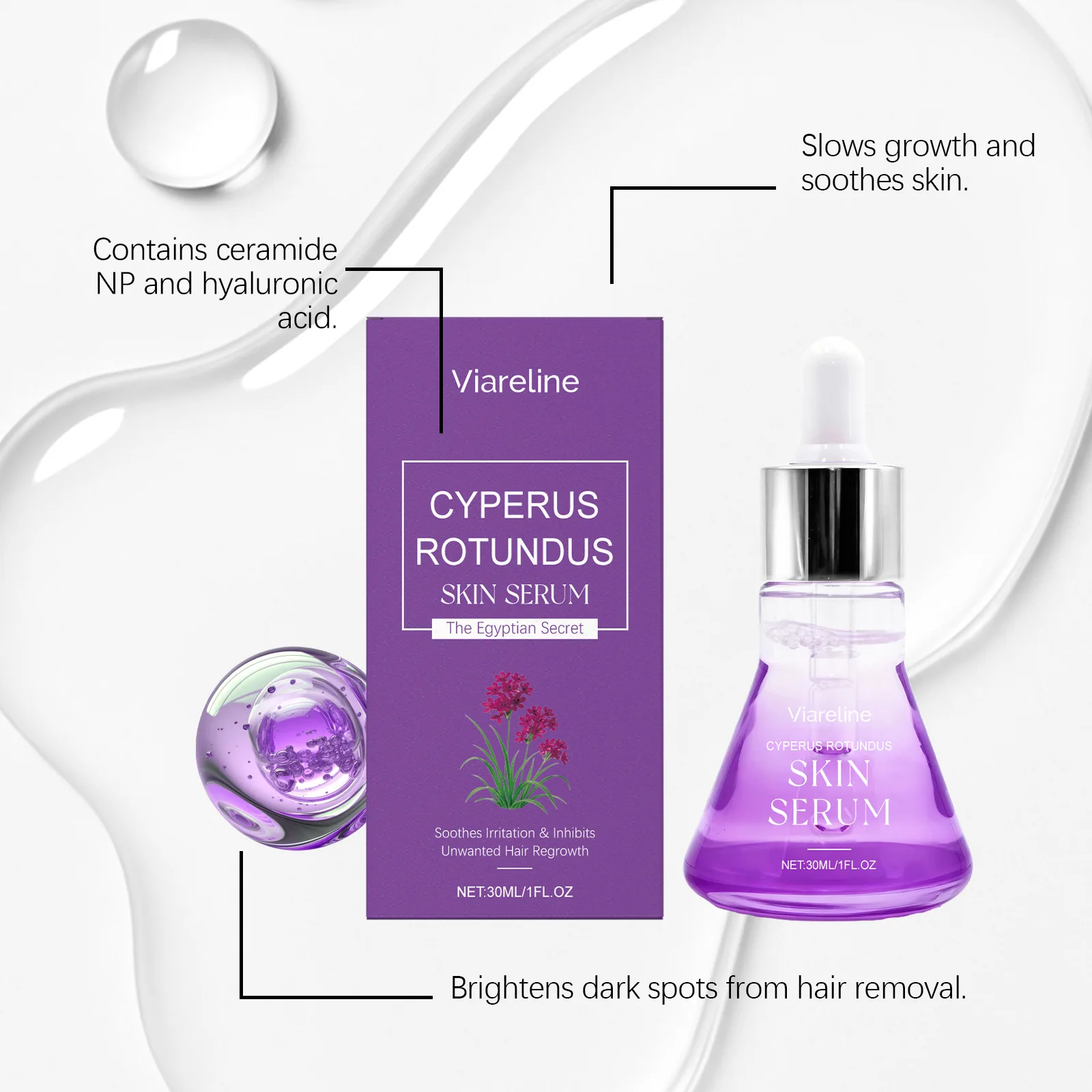 Cyperus Rotundus Skin Serum Hair Growth Inhibitor Natural Soothing Moisturizing Shrinking Pores Body Hair Removal Essence Liquid