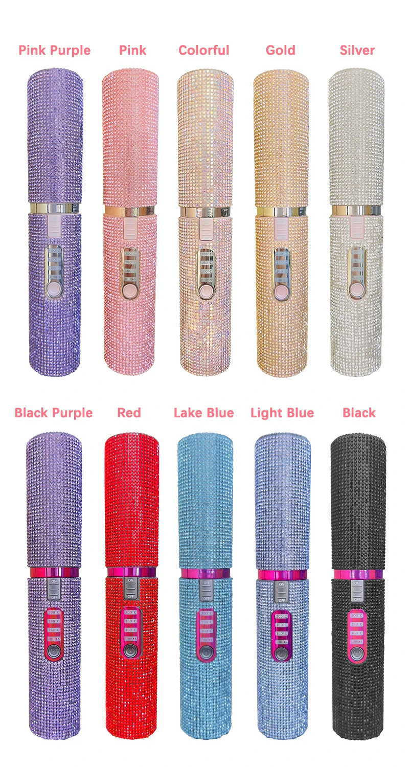 2-IN-1 Electric USB Hair Straightener Curler Fashion Colored Diamond Design Wireless Travel Hair Straightening Styler Brush