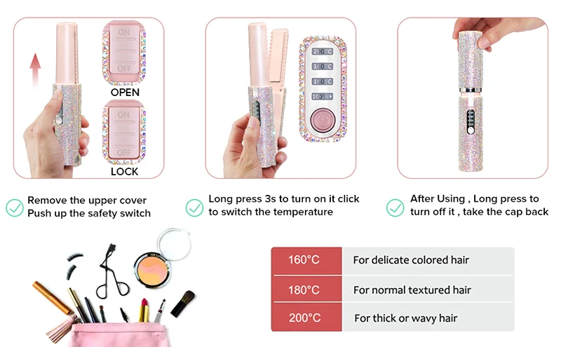 2-IN-1 Electric USB Hair Straightener Curler Fashion Colored Diamond Design Wireless Travel Hair Straightening Styler Brush