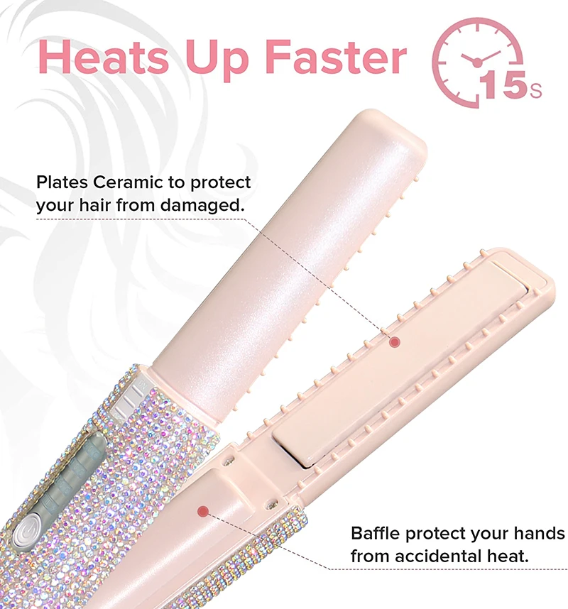 2-IN-1 Electric USB Hair Straightener Curler Fashion Colored Diamond Design Wireless Travel Hair Straightening Styler Brush