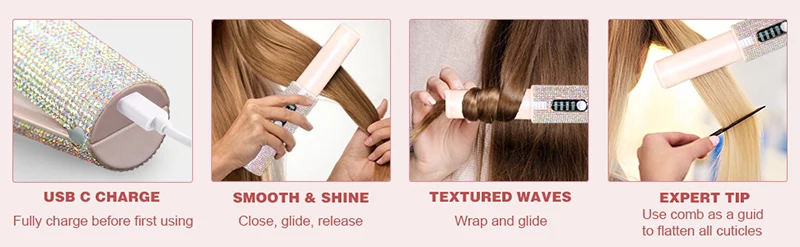 2-IN-1 Electric USB Hair Straightener Curler Fashion Colored Diamond Design Wireless Travel Hair Straightening Styler Brush