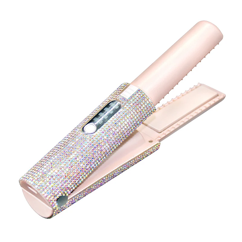 2-IN-1 Electric USB Hair Straightener Curler Fashion Colored Diamond Design Wireless Travel Hair Straightening Styler Brush