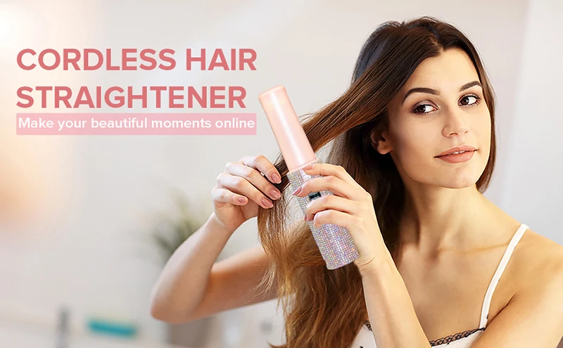 2-IN-1 Electric USB Hair Straightener Curler Fashion Colored Diamond Design Wireless Travel Hair Straightening Styler Brush