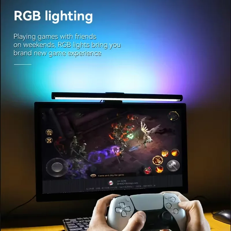 USB Powered LED Monitor Light Bar, RGB Color Changing Hanging Screen Lamp, Stepless Dimmable Atmosphere Light for PC Gaming Room