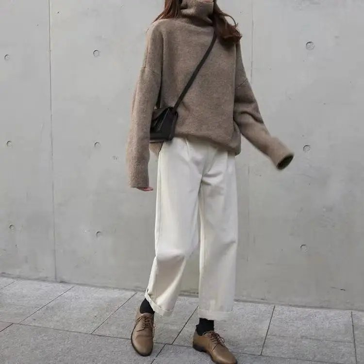 2023 New turtleneck cashmere sweater women thickened cashmere sweater loose hedging lazy knit base