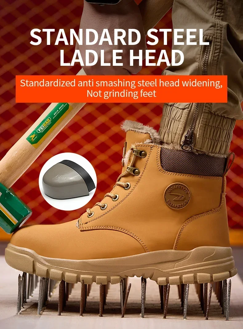 2025Fashion Winter Warm Men's Work Safety Boots Waterproof Sturdy Steel Toe Shoes Sports Shoes Safety Protection Cold Prevention