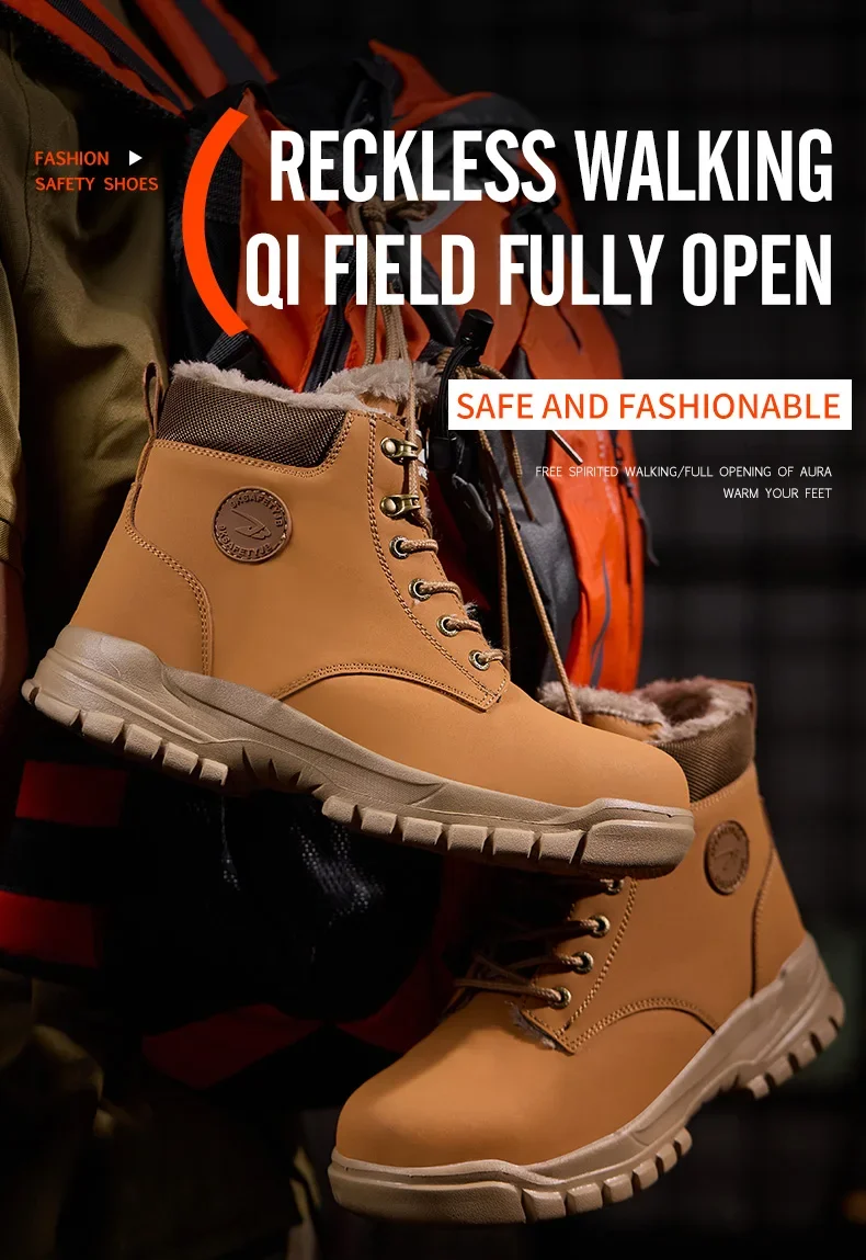2025Fashion Winter Warm Men's Work Safety Boots Waterproof Sturdy Steel Toe Shoes Sports Shoes Safety Protection Cold Prevention