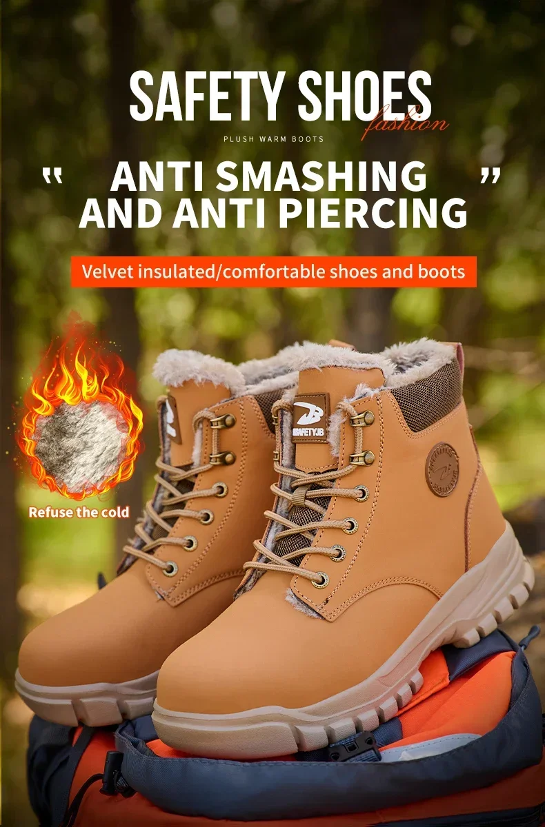 2025Fashion Winter Warm Men's Work Safety Boots Waterproof Sturdy Steel Toe Shoes Sports Shoes Safety Protection Cold Prevention