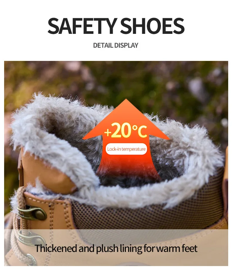2025Fashion Winter Warm Men's Work Safety Boots Waterproof Sturdy Steel Toe Shoes Sports Shoes Safety Protection Cold Prevention
