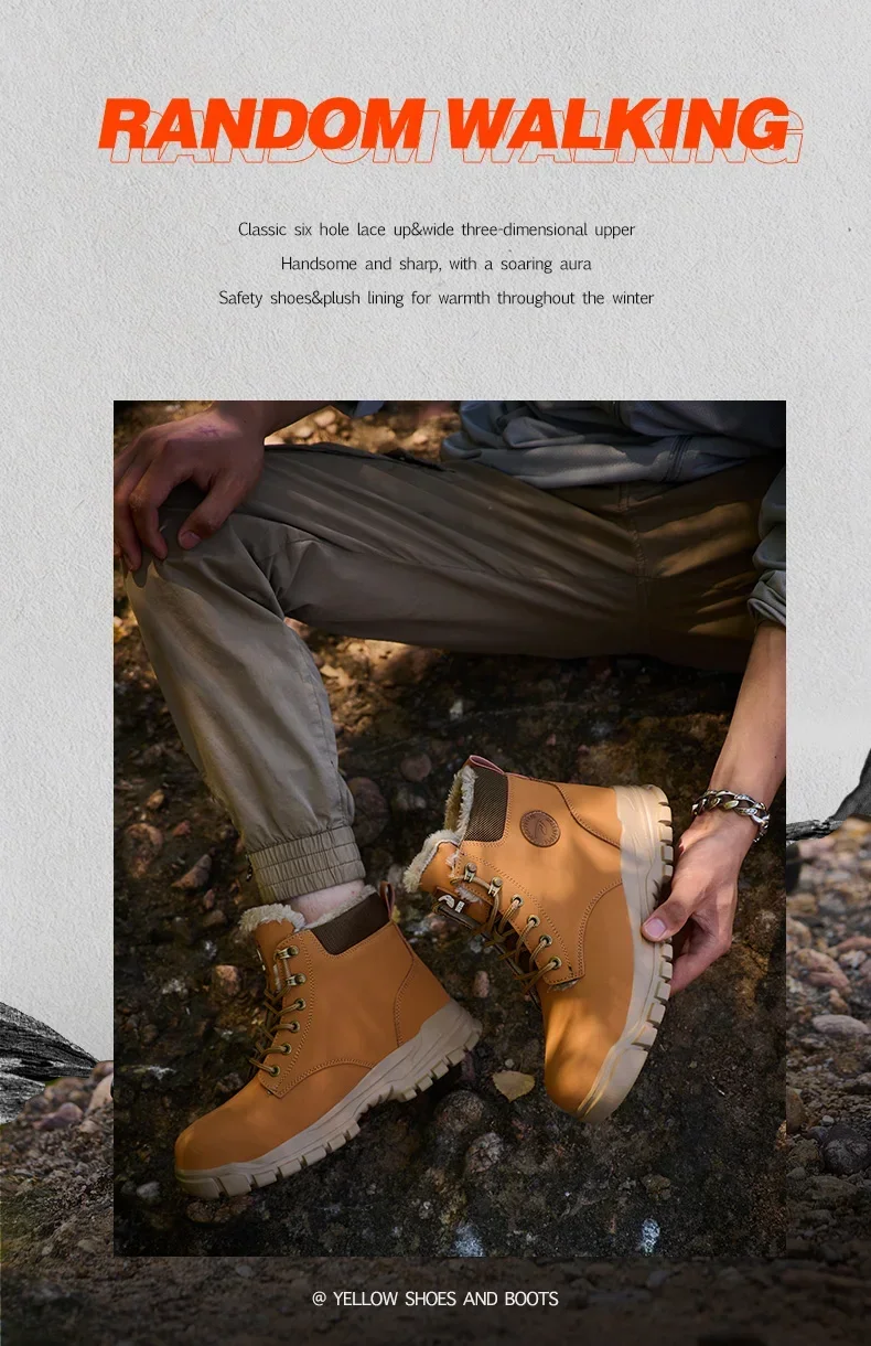 2025Fashion Winter Warm Men's Work Safety Boots Waterproof Sturdy Steel Toe Shoes Sports Shoes Safety Protection Cold Prevention
